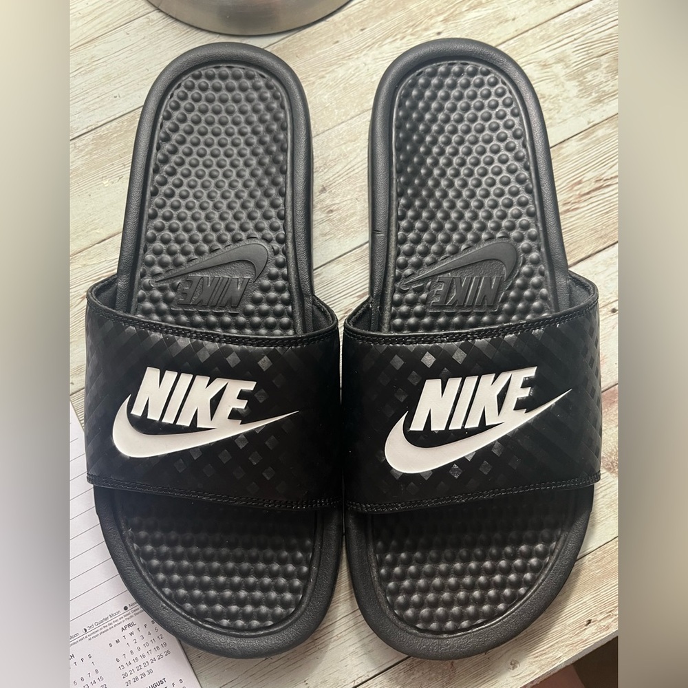 Nike Black Slide Sandals with White Logo